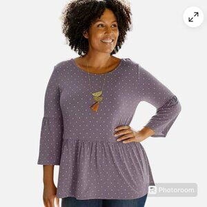 Matilda Jane Perfect In Purple Top White Polka Dot Bell Sleeve Shirt Women's L